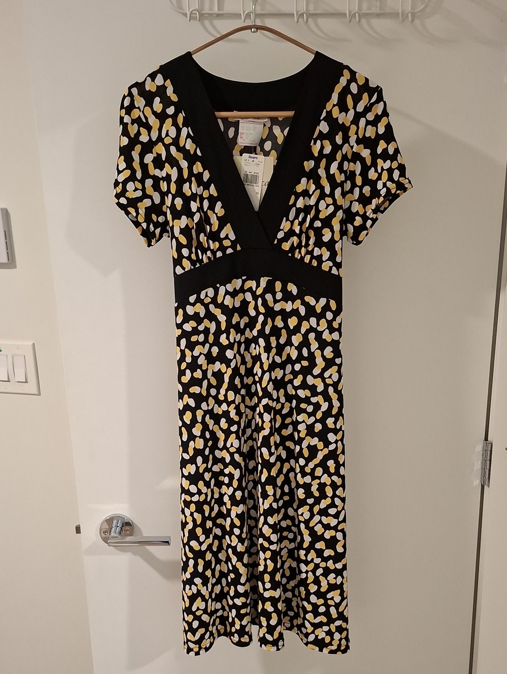 NWT Y2K Jessica Black & Yellow Babydoll Polka Dot/Spot Flared Mini Dress (US S)